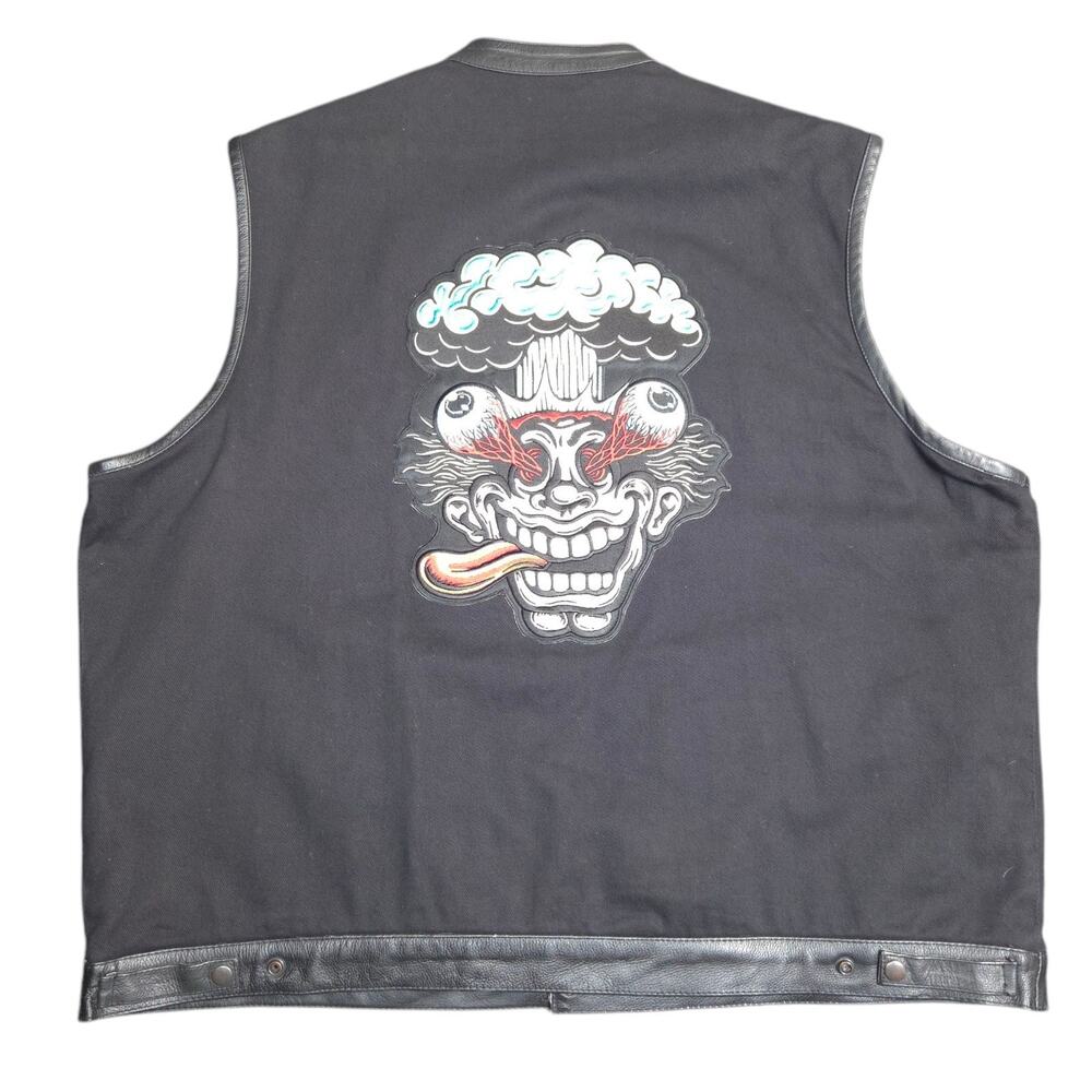 Vintage UNIK Ultra Black Leather Biker Vest Lined Patches Embroidered Size 7XL